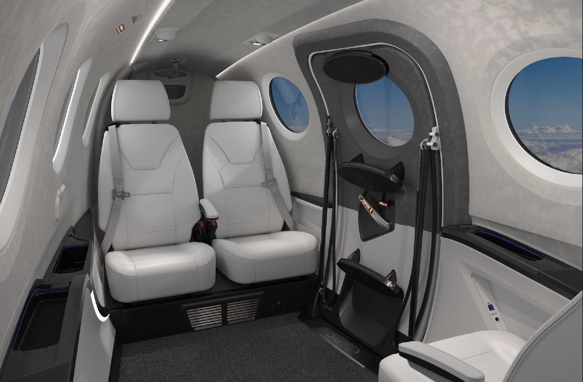 Club seating in the Epic E1000 cabin